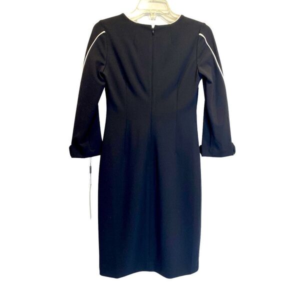 Calvin Klein Black V Neck Sheath Dress with Contrast Piping Size 4 Petite NWT - Picture 3 of 13